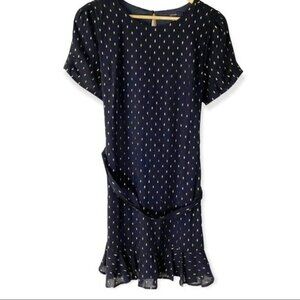 Eclair Navy & Gold Polka Dot Short Sleeve Dress S Academia Preppy‎ Office